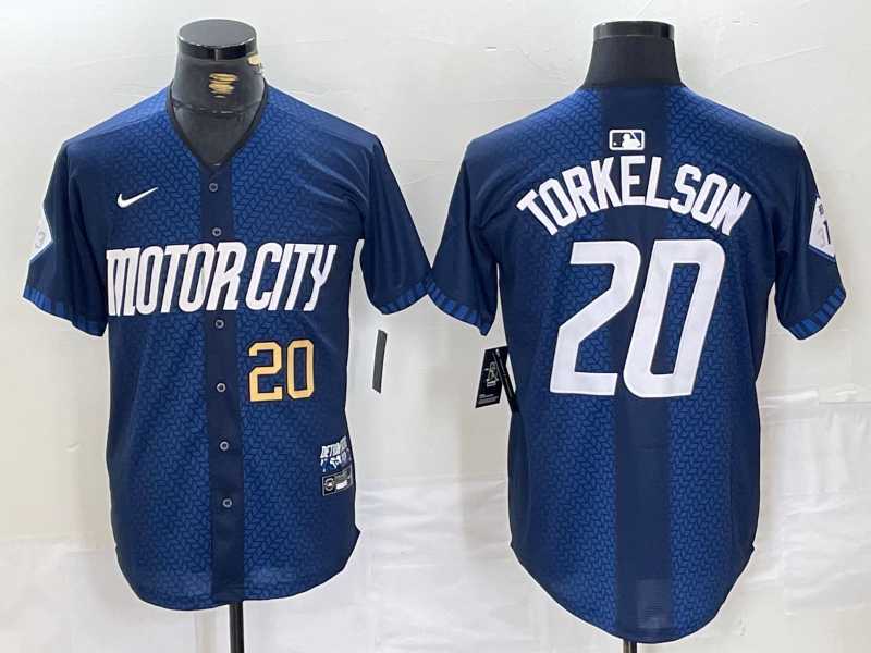 Mens Detroit Tigers #20 Spencer Torkelson Number 2024 Navy City Connect Cool Base Limited Stitched Jersey->detroit tigers->MLB Jersey